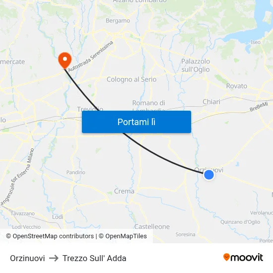Orzinuovi to Trezzo Sull' Adda map