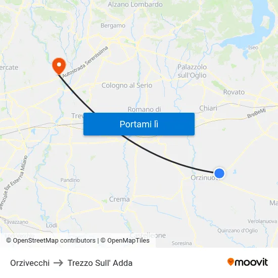 Orzivecchi to Trezzo Sull' Adda map