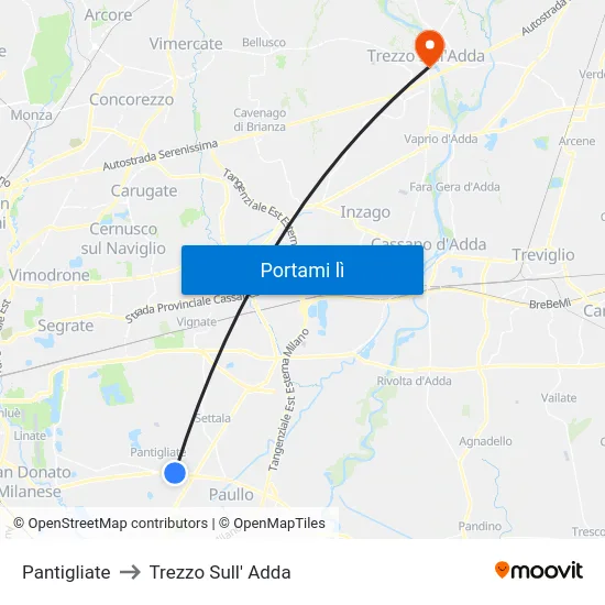 Pantigliate to Trezzo Sull' Adda map