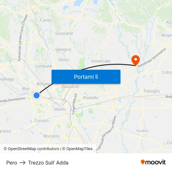 Pero to Trezzo Sull' Adda map
