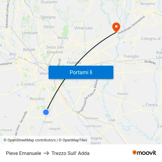 Pieve Emanuele to Trezzo Sull' Adda map