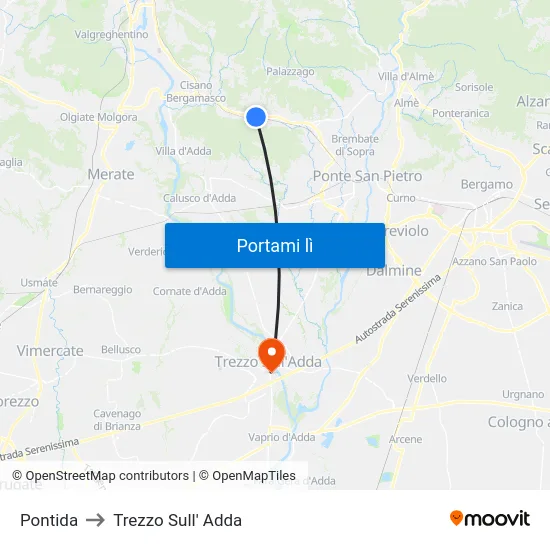 Pontida to Trezzo Sull' Adda map