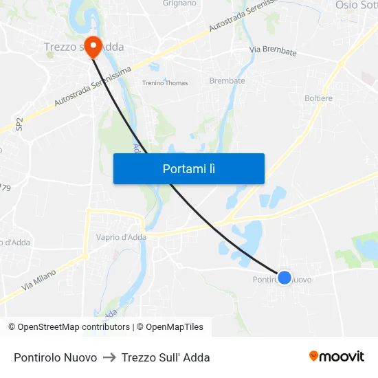 Pontirolo Nuovo to Trezzo Sull' Adda map