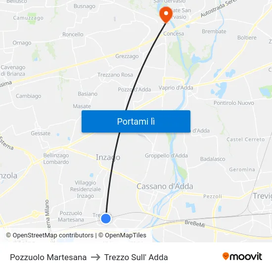 Pozzuolo Martesana to Trezzo Sull' Adda map