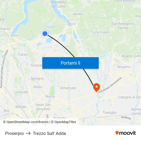 Proserpio to Trezzo Sull' Adda map