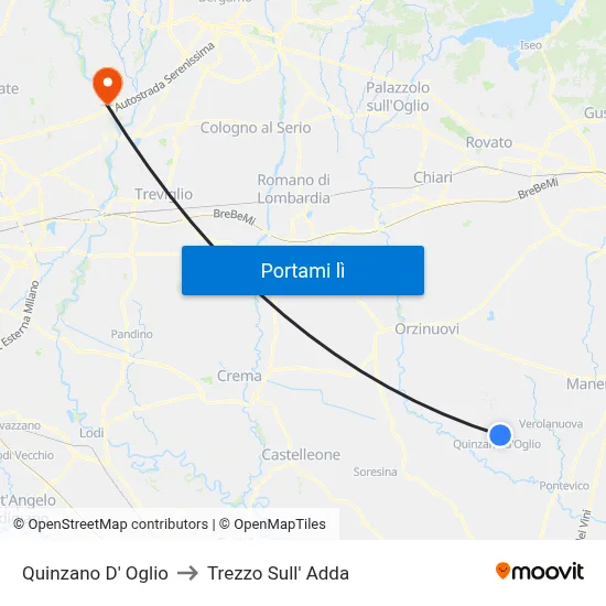 Quinzano D' Oglio to Trezzo Sull' Adda map