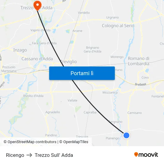 Ricengo to Trezzo Sull' Adda map