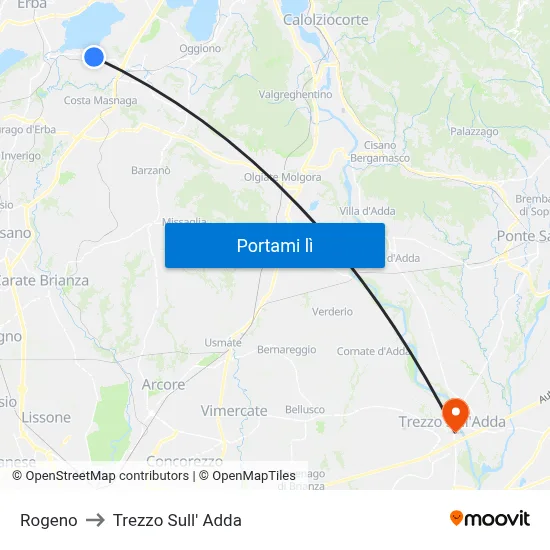 Rogeno to Trezzo Sull' Adda map