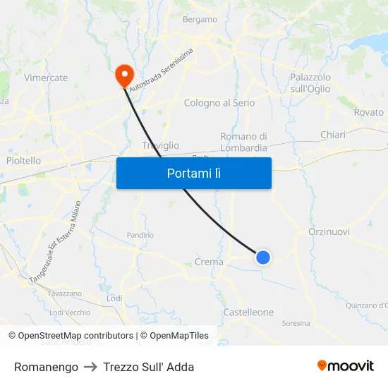 Romanengo to Trezzo Sull' Adda map