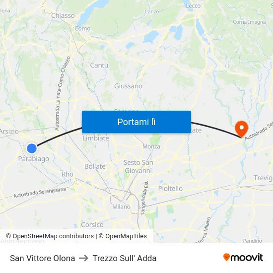 San Vittore Olona to Trezzo Sull' Adda map