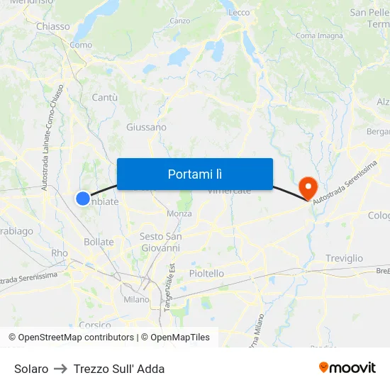 Solaro to Trezzo Sull' Adda map