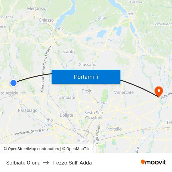 Solbiate Olona to Trezzo Sull' Adda map