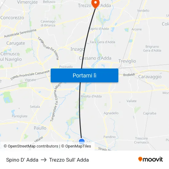 Spino D' Adda to Trezzo Sull' Adda map