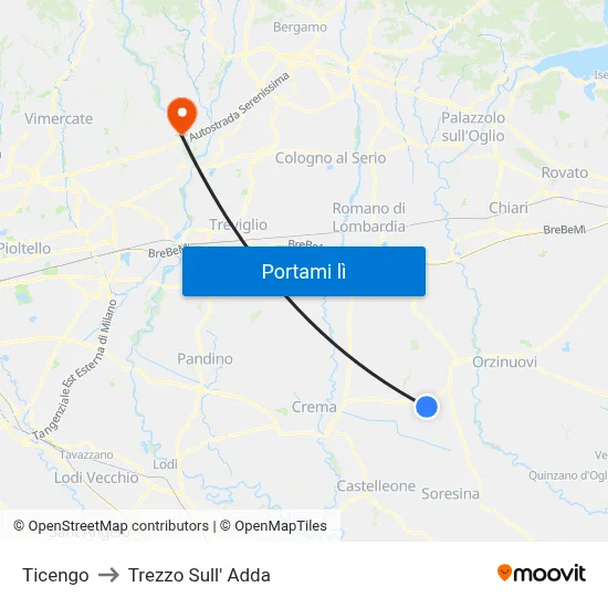 Ticengo to Trezzo Sull' Adda map