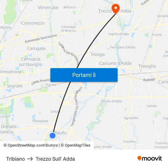 Tribiano to Trezzo Sull' Adda map