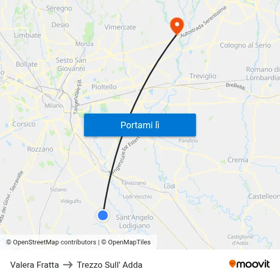 Valera Fratta to Trezzo Sull' Adda map