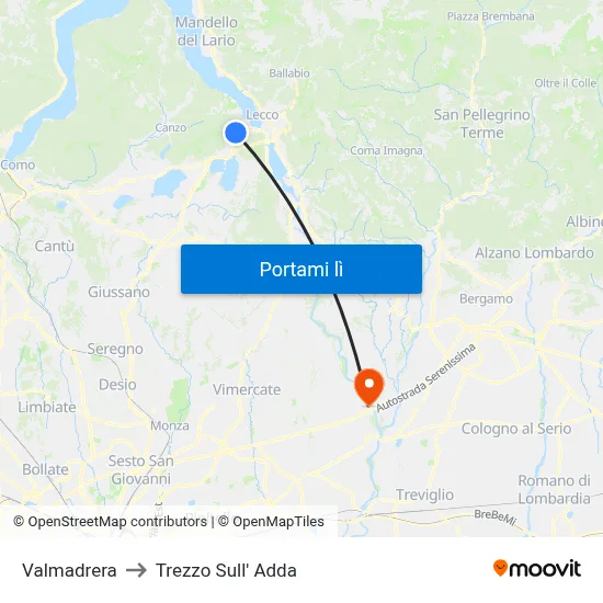 Valmadrera to Trezzo Sull' Adda map