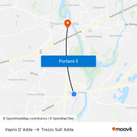Vaprio D' Adda to Trezzo Sull' Adda map