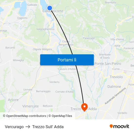 Vercurago to Trezzo Sull' Adda map