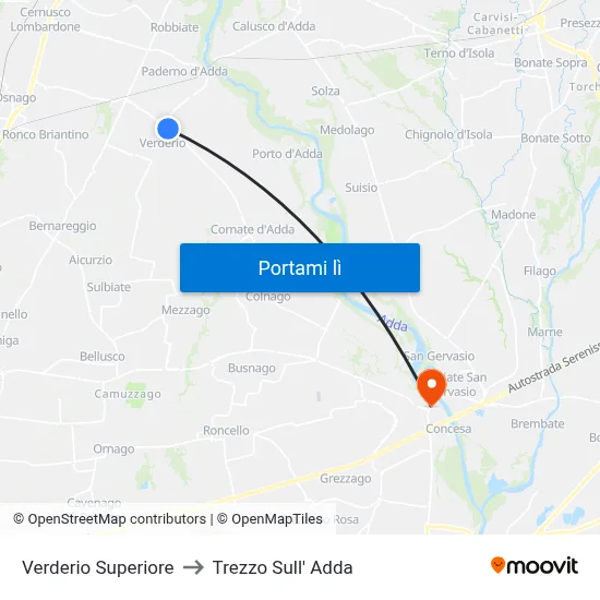 Verderio Superiore to Trezzo Sull' Adda map