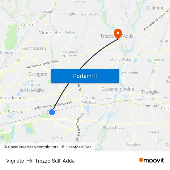 Vignate to Trezzo Sull' Adda map