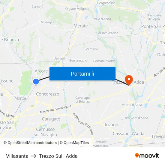 Villasanta to Trezzo Sull' Adda map
