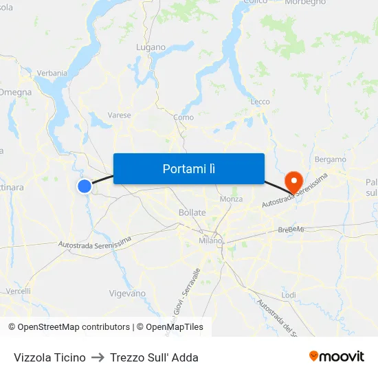 Vizzola Ticino to Trezzo Sull' Adda map