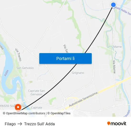 Filago to Trezzo Sull' Adda map