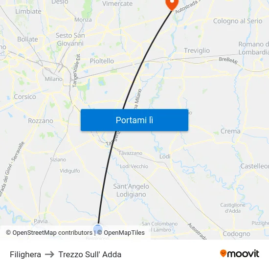 Filighera to Trezzo Sull' Adda map