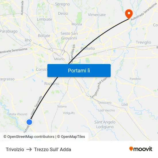 Trivolzio to Trezzo Sull' Adda map