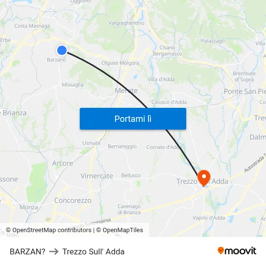 BARZAN? to Trezzo Sull' Adda map