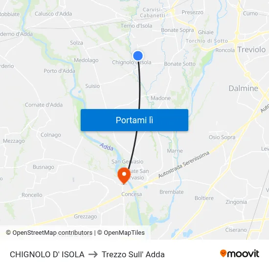 CHIGNOLO D' ISOLA to Trezzo Sull' Adda map