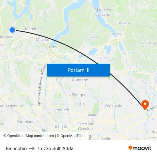 Bisuschio to Trezzo Sull' Adda map