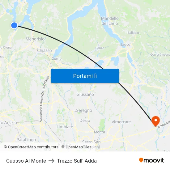 Cuasso Al Monte to Trezzo Sull' Adda map