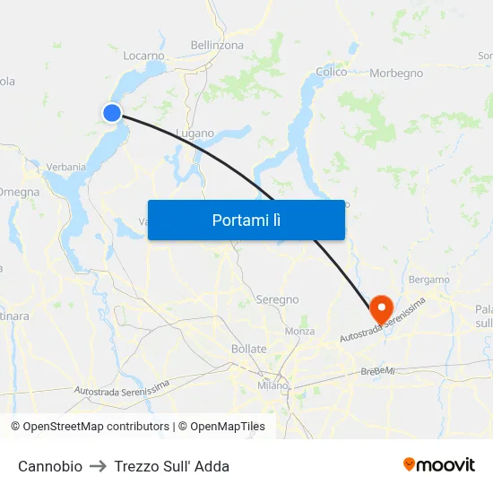 Cannobio to Trezzo Sull' Adda map