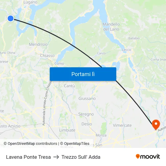 Lavena Ponte Tresa to Trezzo Sull' Adda map