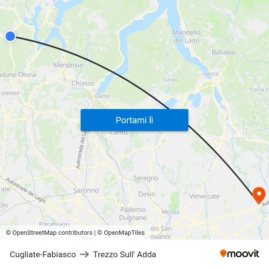 Cugliate-Fabiasco to Trezzo Sull' Adda map