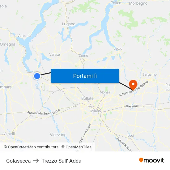Golasecca to Trezzo Sull' Adda map