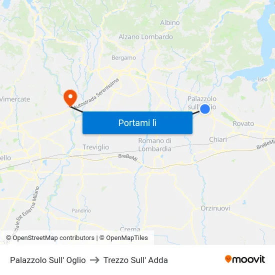 Palazzolo Sull' Oglio to Trezzo Sull' Adda map