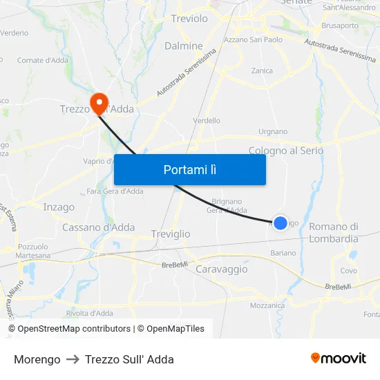 Morengo to Trezzo Sull' Adda map