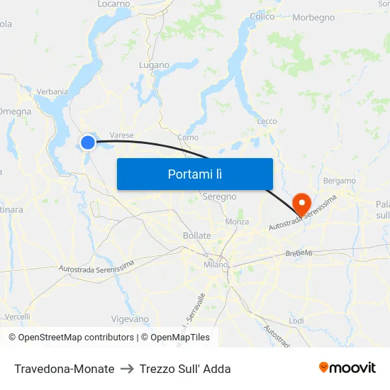 Travedona-Monate to Trezzo Sull' Adda map