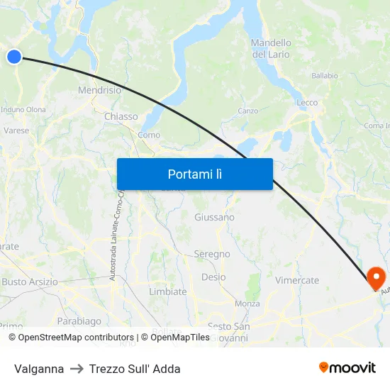 Valganna to Trezzo Sull' Adda map