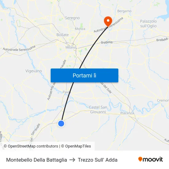 Montebello Della Battaglia to Trezzo Sull' Adda map