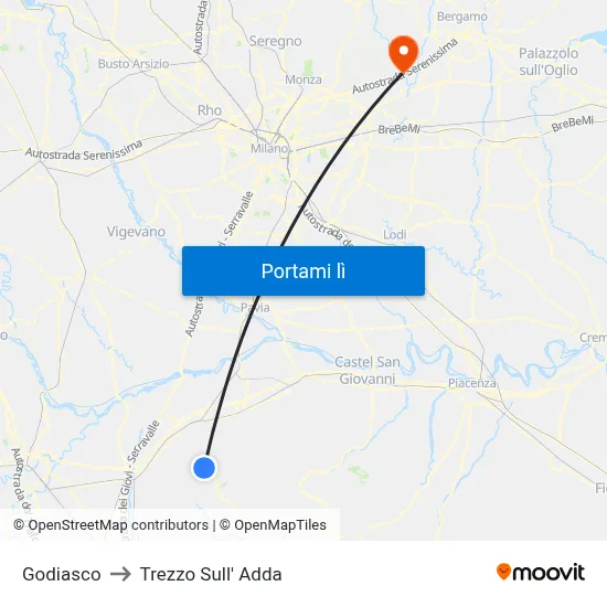 Godiasco to Trezzo Sull' Adda map