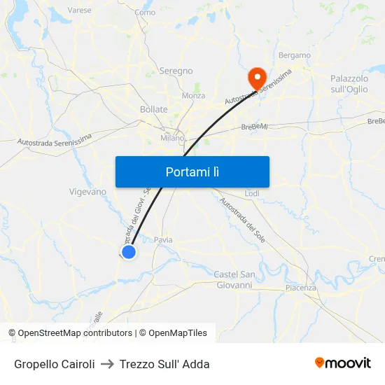 Gropello Cairoli to Trezzo Sull' Adda map