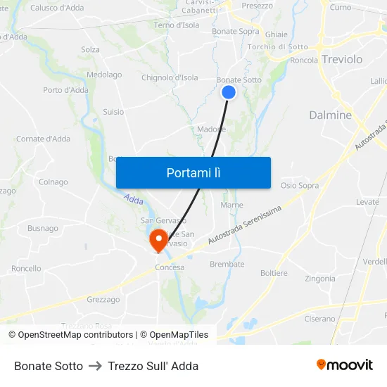 Bonate Sotto to Trezzo Sull' Adda map