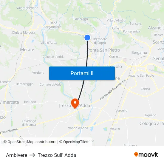 Ambivere to Trezzo Sull' Adda map