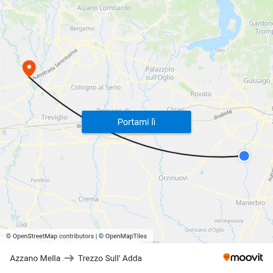 Azzano Mella to Trezzo Sull' Adda map