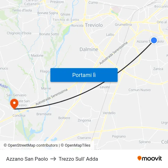 Azzano San Paolo to Trezzo Sull' Adda map