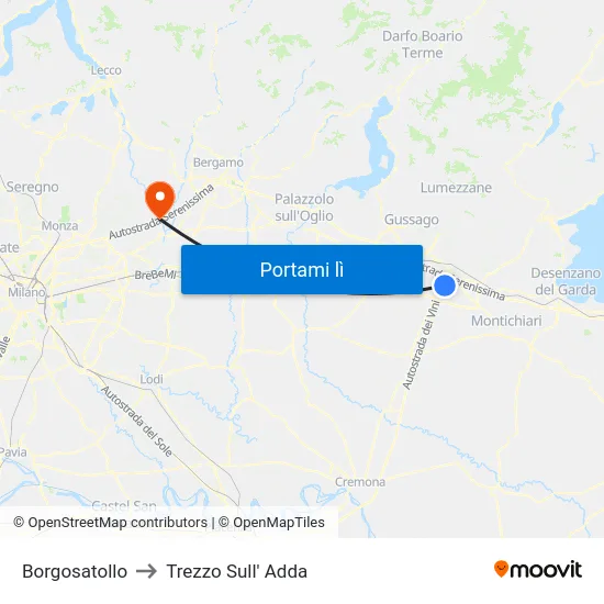Borgosatollo to Trezzo Sull' Adda map